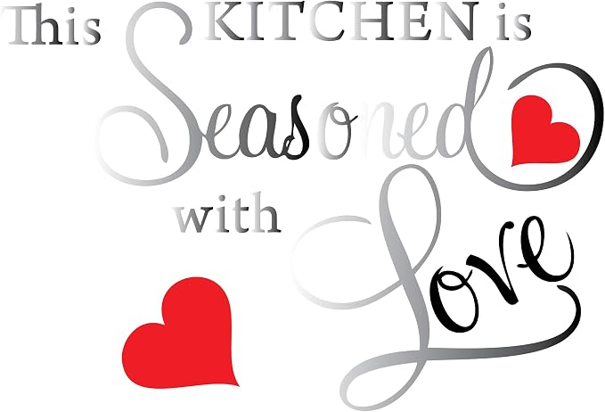 Picniva Silver(Chrome Mirror) 15'' X 22'' This Kitchen is Seasoned with Love Wall Quote Sticker