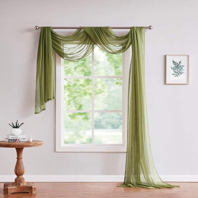 Warm Home Designs 55 x 216 Sage Green Sheer Window Scarf. AM Sage 216" | Extra Long Window Scarves Valances are Great As Wedding Arch Draping Fabric, Bed Canopy Or for Decorative Project.