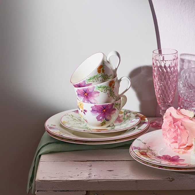 Villeroy & Boch Mariefleur Basic Breakfast Saucer, 7.5 Inch | White multicolor porcelain saucer, made in Germany, dishwasher and microwave safe, pairs with a cup on the coffee table