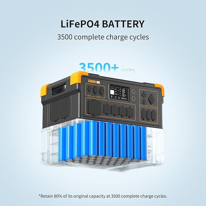pecron Portable Power Station 3072Wh E3600LFP with 3072Wh EP3000-48V Expandable to 6054Wh, 5x3600W AC Outlets Power Station, LiFePO4 Battery Backup Solar Generator for RV, Camping, CPAP, Emergency