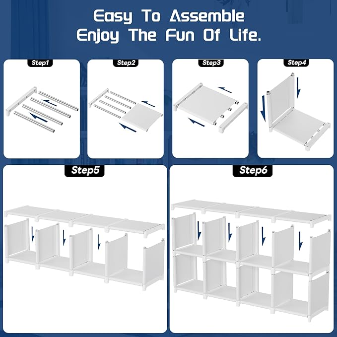 Mavivegue Book Shelf, 16 Cube Storage Organizer, Metal Cube Bookshelf, DIY Bookcase, Tall Book case for Bedroom, Living Room, Office, Closet Storage Organizer, Black Cubicle Storage Rack-White