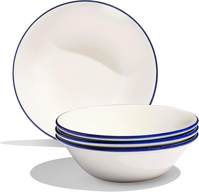 Made In Cookware - Set of 4 - Side Bowls - White With Navy Rim - Porcelain - Crafted in England