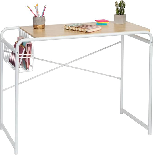 Honey-Can-Do Home Office Computer Desk with Side Basket, White OFC-09918 White