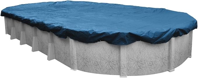 Robelle 18 x 33 ft Blue Winter Oval Pool Cover for Above Ground Pools, 4 ft Overlap (22 x 37 ft Cover Size), Solid 7 x 7 Scrim, 2.2 oz/yd2, 8-Year Warranty, Style: 461833-4K