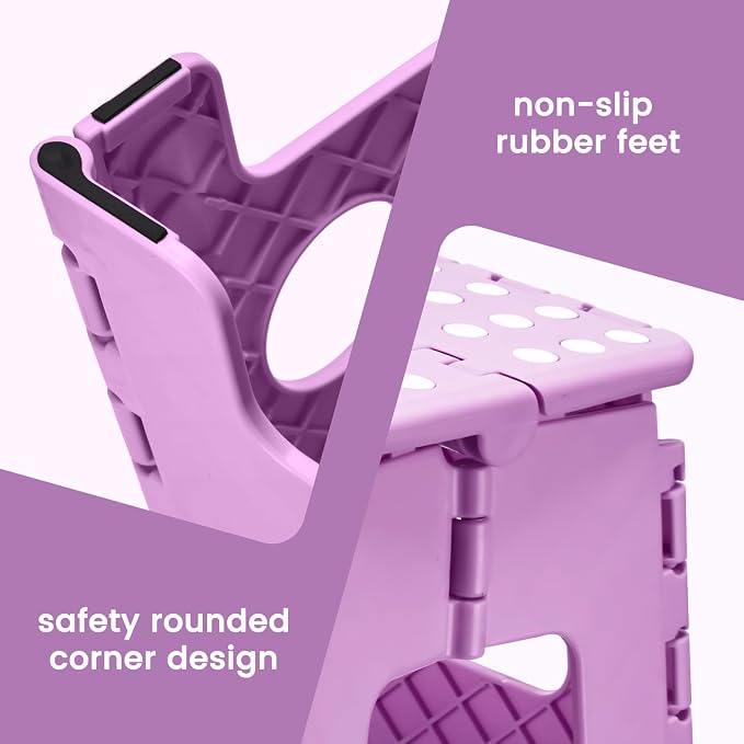 ACSTEP Foldable Step Stool for Adults 13 Inch, 300 lbs, Light Purple | Lightweight Stepping Stool with Handle and Non-Slip Surface, for Reaching Kitchen Cabinets, Bathroom Shelves and Closets
