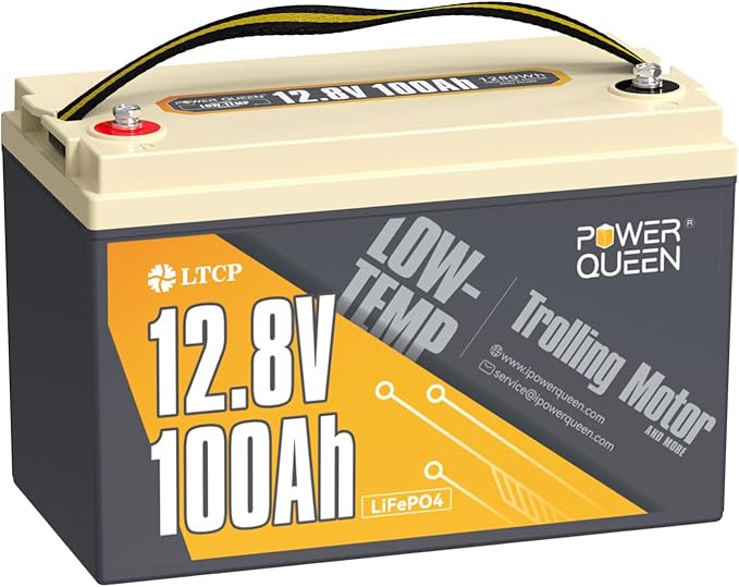 Power Queen 12V 100Ah LiFePO4 Battery Low-temp Protection Group 31, Deep Cycle Lithium Battery with 100A BMS, 1280Wh Energy, Up to 15000 Cycles for Trolling Motor Marine RV Solar