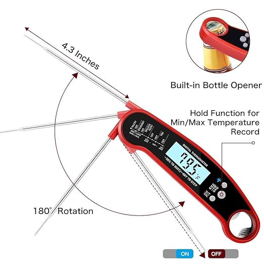 Cooking Thermometer,IP67 Waterproof Digital Meat Thermometer with Backlight, Calibration & Hold Function,Food Thermometer for Cooking,Outdoor Grilling,Candy Making