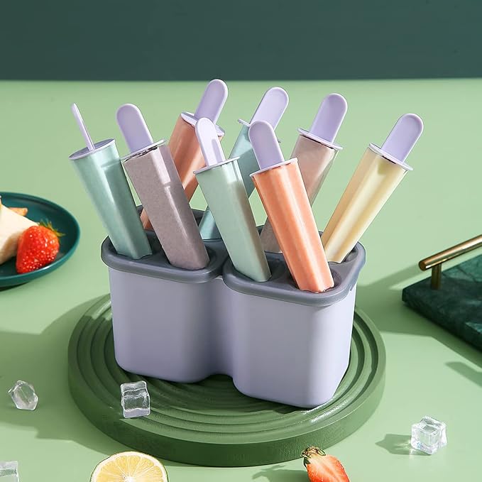 HOMQUEN Popsicles Molds, 8 Piece Ice Pop Mold, Reusable Easy Release Ice Cream Mold for kids, Many Shapes Homemade Popsicle Molds, DIY Popsicle Maker, BPA Free (8 Cavities-Purple)