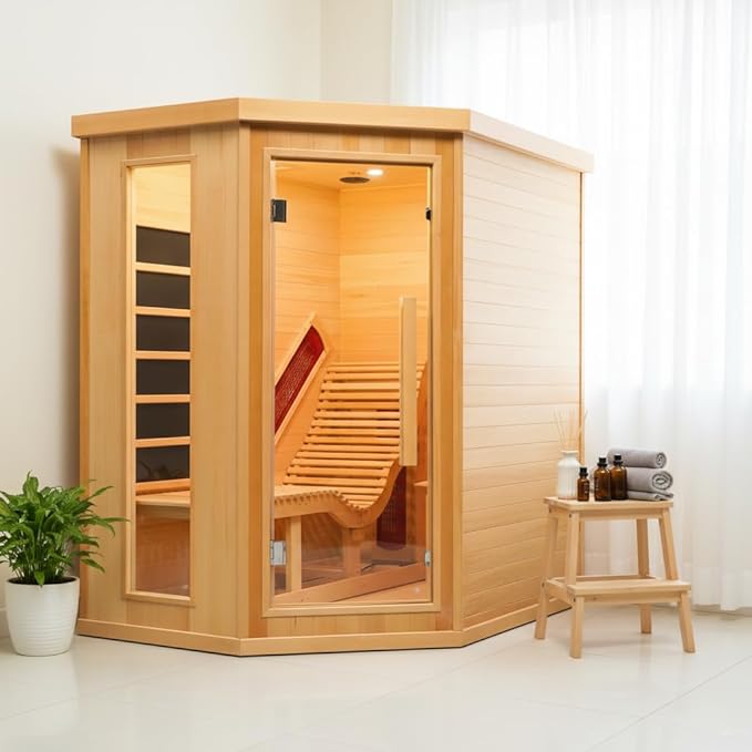 Infrared Sauna Room with Recliner, One Person Infrared Sauna Home, 220V,2300W, 4 Heating Tubes, 4 Carbon Crystal Heating Panel, Bluetooth Speakers, 7 Color Light, Oxygen Bar