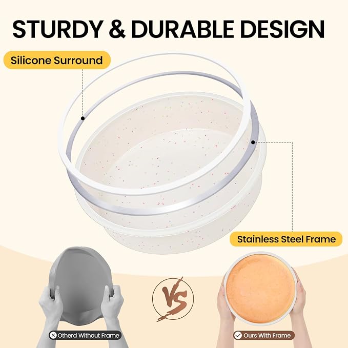 Vinino 10 Inch Round Cake Pan with Stainless Steel Frame | Perfect for Cheesecake, Layer Cakes & Desserts, Food Grade Silicone, Nonstick Surface, Easy Release and Cleanup