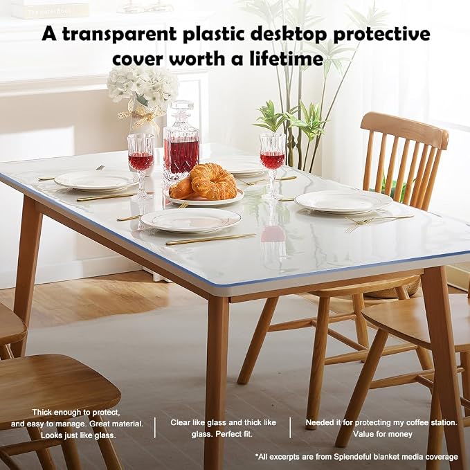 54x108 In Clear Plastic Dining Tabletop Protector Desk Pad Mat Wooden Furniture Coffee Glass End Side Bar Dinner Banquet Activity Tablecloth Top Protection Countertop Cover Waterproof PVC Vinyl Rolled