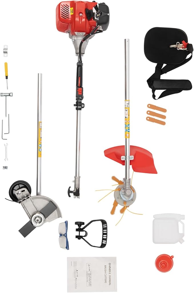35.88CC 4-Stroke Weed Eater Gas Powered Weed Wacker, 2 Blade Heads Cordless Lawn Edger Gas Weed Trimmer with Shoulder Strap and Goggles Grass, Trimmer Tools for The Garden and Yard