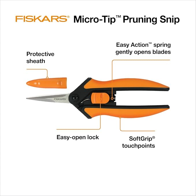 Fiskars 6" Pruning Scissors for Flower Stems, Herbs, Buds, and Small Plants, Garden Snips with Stainless Steel Blades, Gardening Trimmers with Comfortable Handle