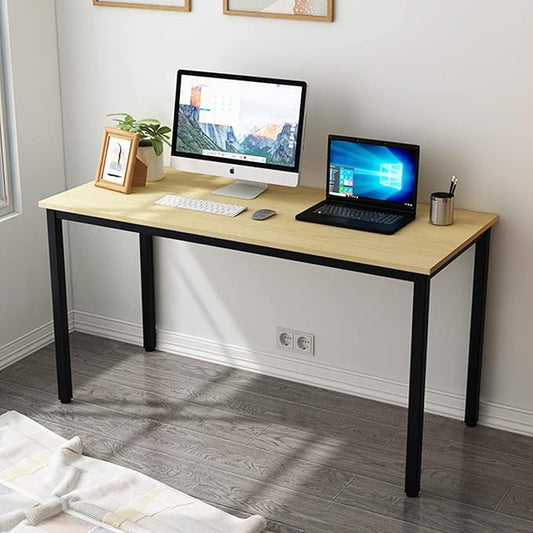SogesGame Teak Home Office Desk, 55 inch Modern Simple Computer Desk,Writing Study Corner Desk Laptop Table, Easy to Assemble