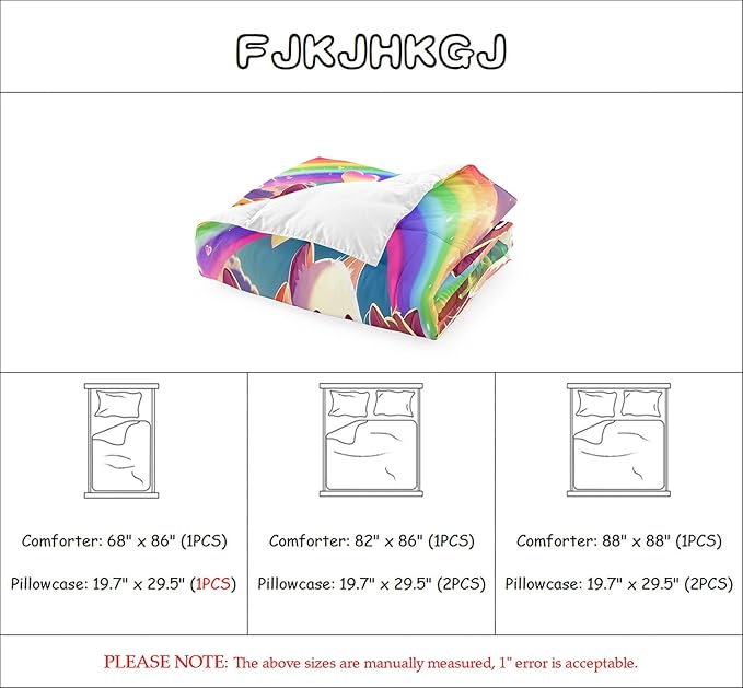 Kids Cat Comforter Set - Cat Bedding Set Full Size Cat Comforter Cartoon Cat Rainbow Printed Bedding Sets for Kids Girls Kawaii Cat Quilt Set, 1 Comforter+2 Pillowcases
