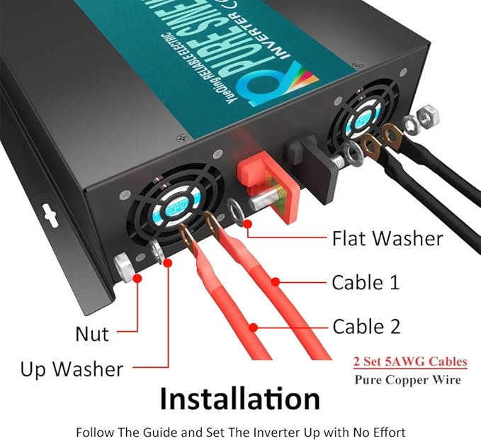 WZRELB Reliable 3000W Solar Power Inverter Off Grid 24V DC Voltage Converter LED Display Pure Sine Wave Dual 120V AC Outlets