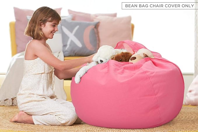 Aubliss Stuffed Animal Bean Bag Storage Chair (Solid Pink, Large (38''))