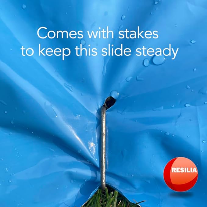 RESILIA - Super Slip Lawn Water Slide Giant, 75 Feet Long x 12 Feet Wide, for Adults and Teens, Powder Blue with Hold Steady Stakes, Made in The USA