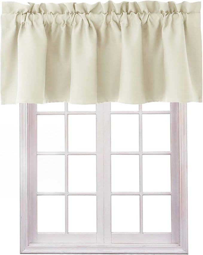 Hiasan Valance Curtains for Kitchen Blackout Thermal Insulated Solid Window Curtain Valance, Light Beige, 42 x 12 Inches, 1 Panel