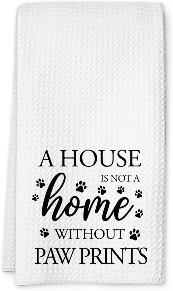 Dog Hand Towel, A House is Not a Home Without Paw Prints, Waffle Weave Microfiber Pet Kitchen Towel, Cute Decor for Dog Lovers