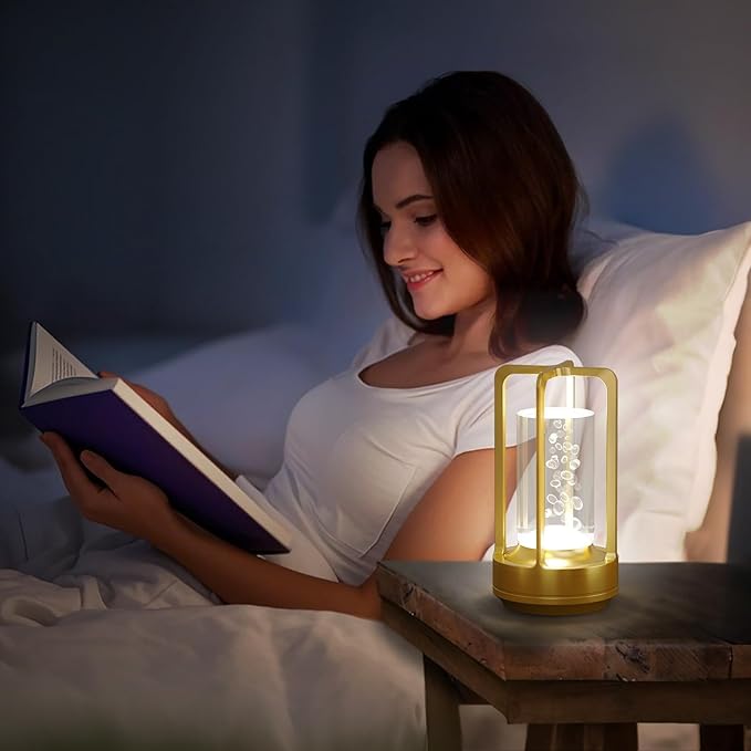 Portable Table Lamp for Outdoor Indoor: Cordless Rechargeable Desk Lamp with 3 Color Stepless Dimmable - Metal Battery Operated Small Lantern Light for Restaurant/Bedroom/Bar/Coffee Shop/Camping