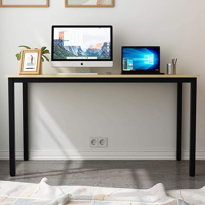 SogesGame Teak Home Office Desk, 55 inch Modern Simple Computer Desk,Writing Study Corner Desk Laptop Table, Easy to Assemble