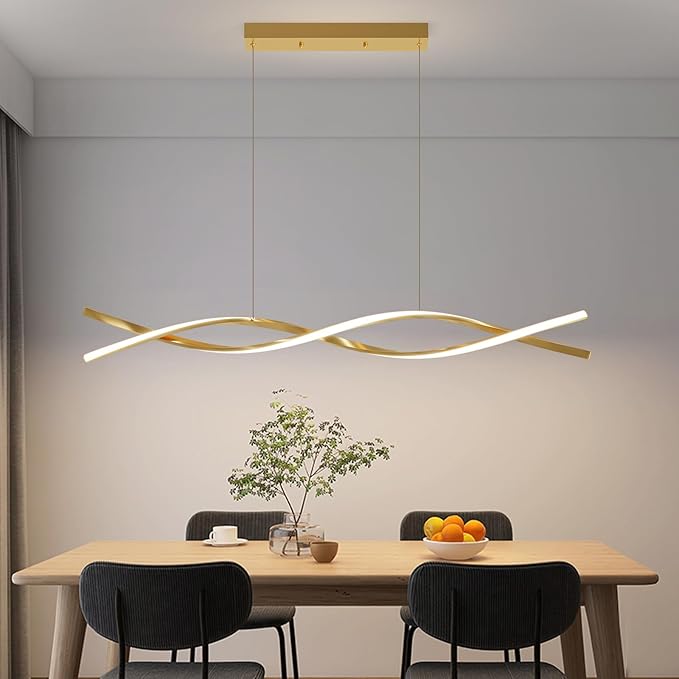 Modern Ceiling Pendant Light, with Remote Control Dimmable 3 Color Mode & Brightness Ceiling Lamp, Anti-Flicker Dining Light Fixture for Kitchen, Dining Room (Gold)