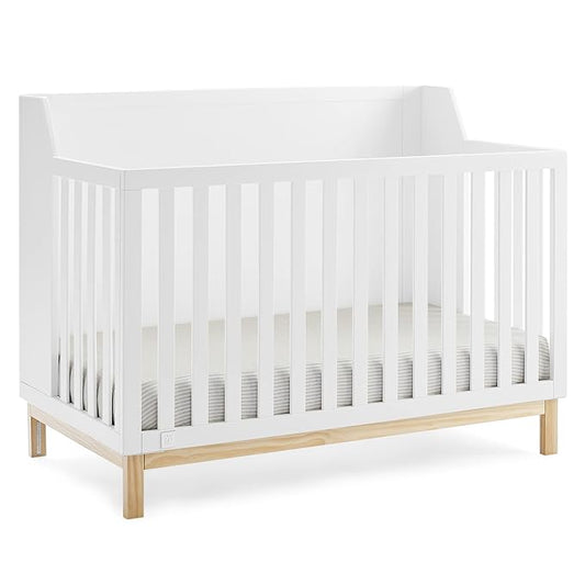 Delta Children Gap babyGap Oxford 6-in-1 Convertible Crib - Greenguard Gold Certified, Bianca White/Natural & Gap babyGap Legacy 3 Drawer Dresser with Leather Pulls, Navy/Natural
