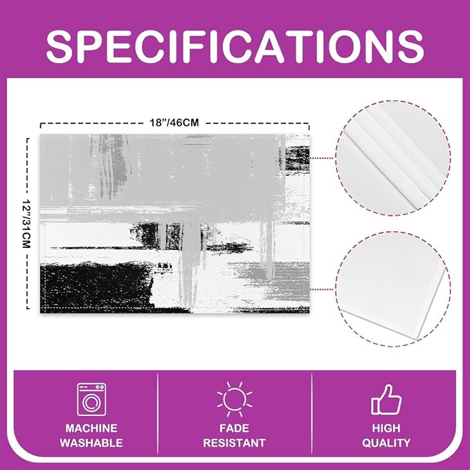 Feelyou Grey White Black Table Place Mats, Geometric Placemats Set of 4 Teens Abstract Modern Art Placemat for Kitchen Dining Table Decor Indoor Outdoor 18"x12" Buffalo Check