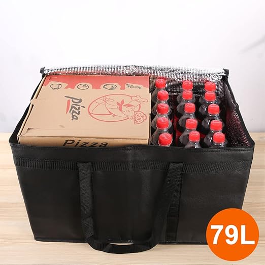 Bodaon Insulated Food Delivery Bag with Hard Bottom, XXXL, Black, 2 Pack | Heavy Duty Thermal Catering Tote for Hot Pizza, Cold Drinks & Meal Boxes for Delivery Staff, Restaurants, and Outdoor Events