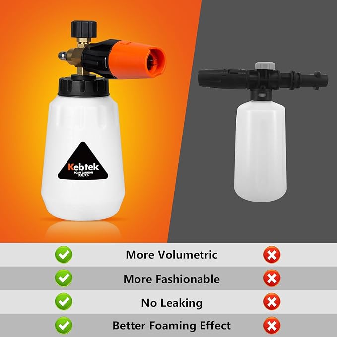 Kebtek Foam Cannon with Pressure Washer Gun 5200 PSI, Car Wash Foam Gun with Pressure Washer Quick Connect Kit and 5 Nozzle Tips, M22 and 1/4 Inch Quick Connect, 1Liter