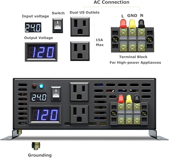 WZRELB Pure Sine Wave 2500W 24VDC 120VAC Power Inverter,Car Inverter,Remote Control
