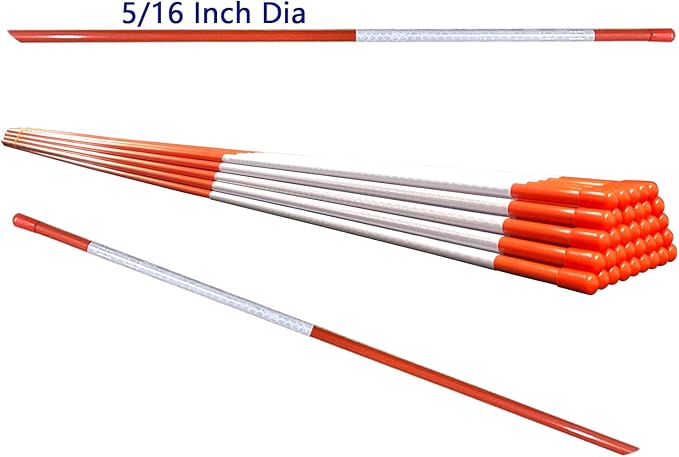 Driveway Marker(High Brightness “Micro Prism ”Reflective Materials) 48 Inch 5/16" Dia,32PCS,Fiberglass Reflective Snow Stakes, for Snow Plow Parking Lots,Snow Stakes.