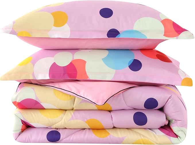 ENCOFT Pink Comforter Set Queen for Girls and Boys, Premium 3 Piece Colorful Bubbles Bedding Set Color, Comfortable and Breathable for Teens and Adults, 1 Comforter and 2 Pillowcases