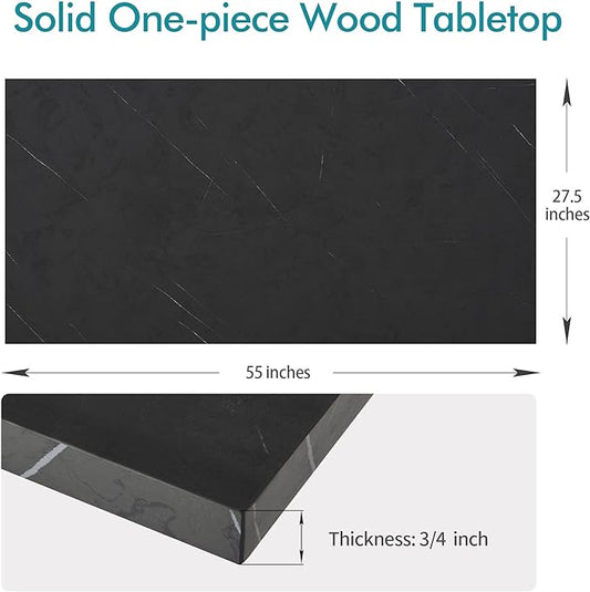Kaboon Universal Tabletop 55"x27.5", Solid One-Piece Melamine Table Top, Double Desk L-Desk DIY, Home and Office Countertop, Cloud Atlas/Black Marble