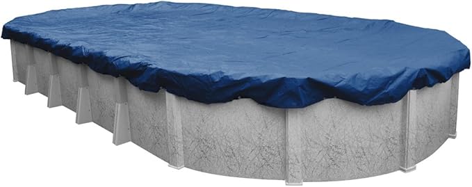 Pool Mate 16 x 32 ft Extra-Strength Blue Winter Oval Pool Cover for Above Ground Pools, 4 ft Overlap (20 x 36 ft Cover Size), Solid 12 x 12 Scrim, 3.7 oz/yd2, 15-Year Warranty, Style: 271632-4PMA