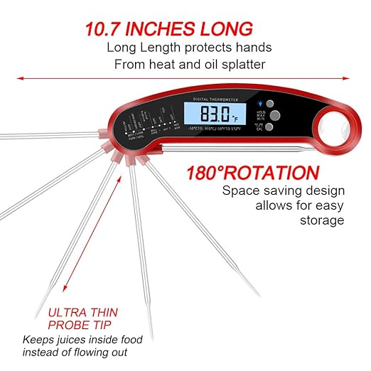 Cooking Thermometer,IP67 Waterproof Digital Meat Thermometer with Backlight, Calibration & Hold Function,Food Thermometer for Cooking,Outdoor Grilling,Candy Making