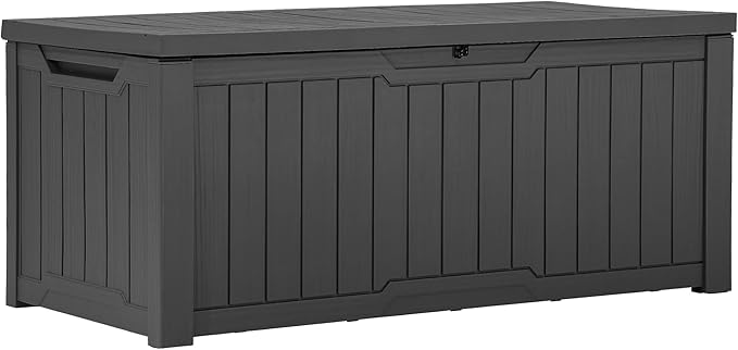 YITAHOME 120 Gallon Resin Deck Box, Weather Resistant Outdoor Storage Box for Patio Cushions, Garden Tools, Pool Supplies, Lockable, Easy Assembly, Extra Seat or Table (Dark Gray)