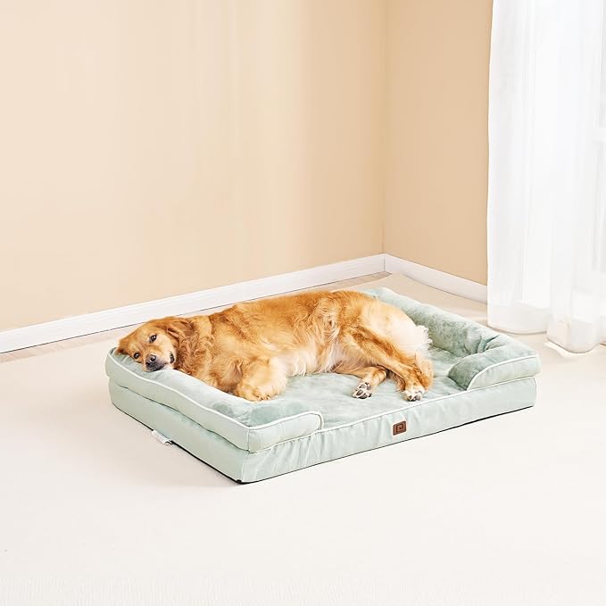 EHEYCIGA Orthopedic Dog Beds for Extra Large Dogs, Waterproof Memory Foam XXL Dog Bed with Sides, Non-Slip Bottom and Egg-Crate Foam Big Dog Couch Bed with Washable Removable Cover, Sage Green