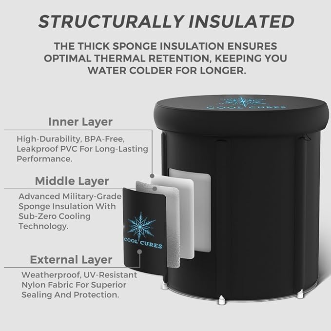 Portable XL Ice Bath Tub - 105 Gal Ice Plunge Tub for Athletes, Recovery & Hot/Cold Therapy - Easy Setup Cold Plunge with Lid & 5-Layer Insulation - Fast Drainage Inflatable Ice Bath