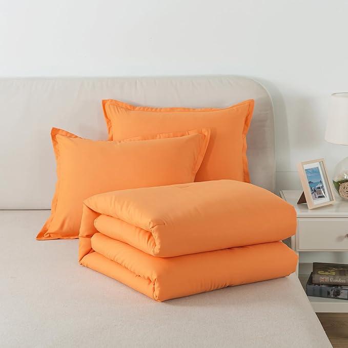 Burnt Orange Comforter Set Twin Size, Solid Terracotta Down Alternative Soft Boho Bedding Comforter Set, Fluffy Microfiber Comforter (68"x90") for All Seasons with Pillowcase