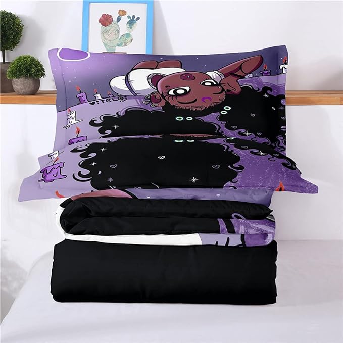 Twin Bedding Sets for Girls, African American Black Girl Magic Comforter Set with Girl Lay on Bed, Purple Bed Set for Toddler Kids, Little Girls Bedroom Decor, 1 Comforter with 2 Pillowcases
