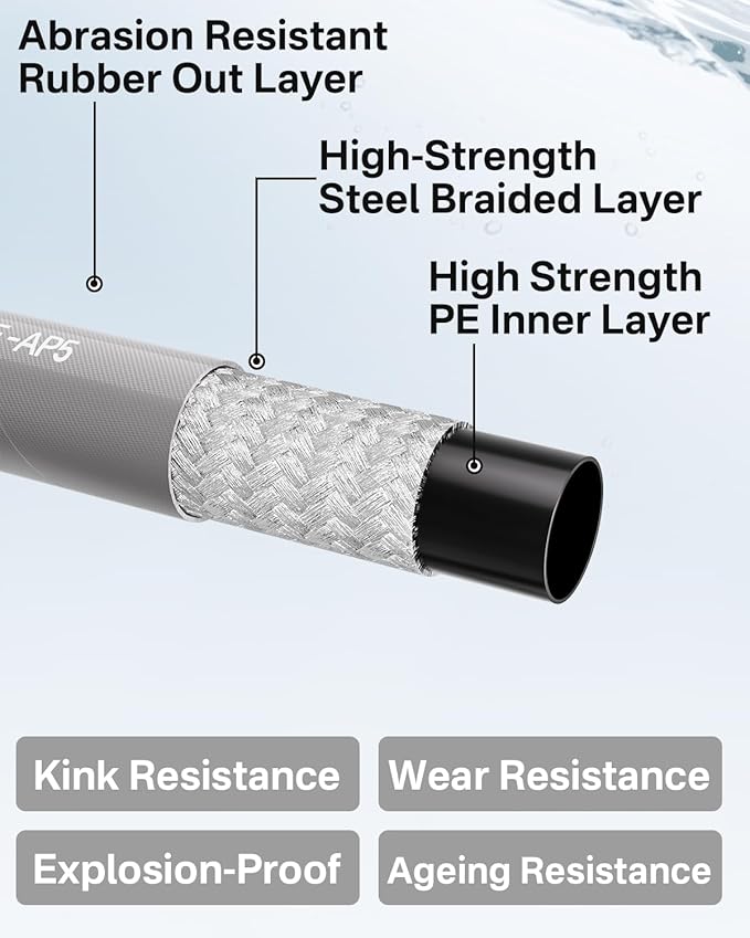 Pressure Washer Hose 75FT 3/8" for Cold and Hot Water 212°F, with Swivel Quick Connect, 4500PSI Kink Resistant Grade Steel Wire Braided, Power Washer Hose With 2pcs M22-14mm Adapter