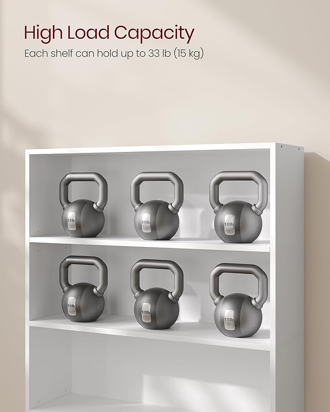 VASAGLE Bookshelf, 31.5 Inches Wide, 5-Tier Open Bookcase with Adjustable Storage Shelves, Floor Standing Unit, Cloud White ULBC175T14