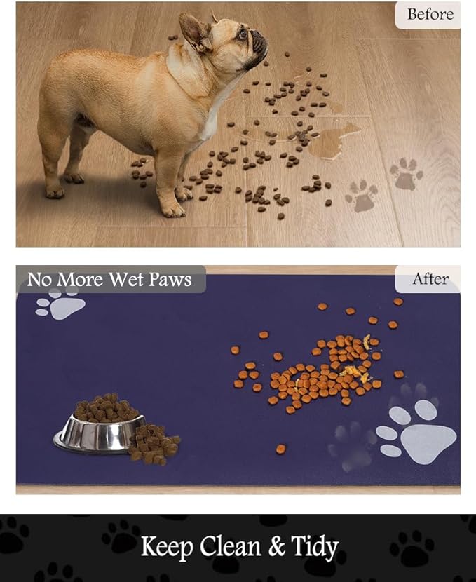Pet Feeding Mat-Absorbent Dog Mat for Food and Water Bowl-No Stains Quick Dry Water Dispenser Mat-Dog Accessories Pet Supplies-Bowl for Messy Drinkers(Navy,12"x19"