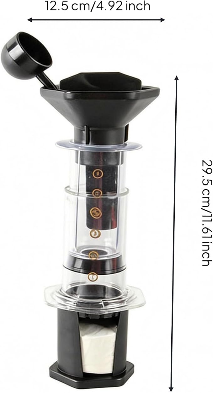 Maker Manual Coffee Brewer Design Transparent Chamber Flat Stand Visual Number Steps Suitable for Domestic Use Home Countertop, Transparent
