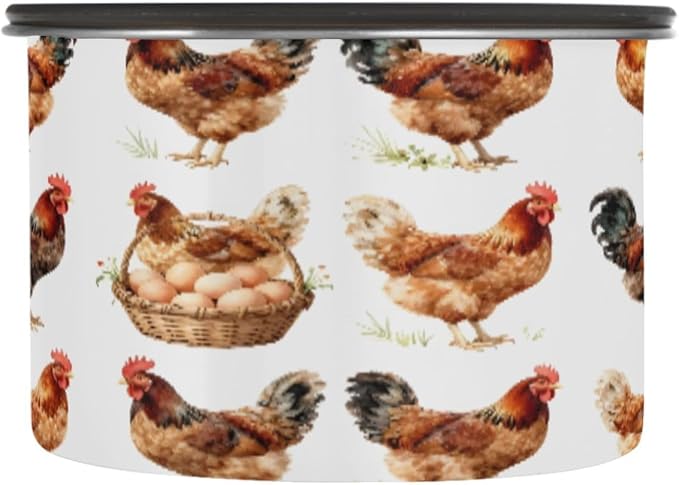 Farm Roosters Hens Eggs Coffee Canister 17oz Stainless Steel Airtight Food Storage Container with Lid for Beans/Cereal Preserval