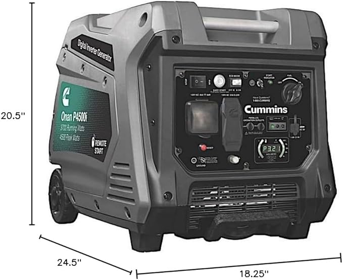 Cummins Onan P4500I Portable Inverter Generator, Power Inverter Dual 5V USB Ports for Mobile Charging, Gas Powered for Backup Home Use, RV & Camping - 7.3 HP 224cc OHV 4-Stroke Engine W/Remote Start