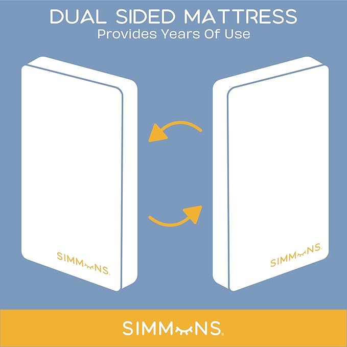 Simmons Kids Foundry 6-in-1 Convertible Baby Crib, Rustic Mist with Matte Black + Quiet Nights Breathable Crib Mattress with Removable/Machine Washable Cover (Bundle)