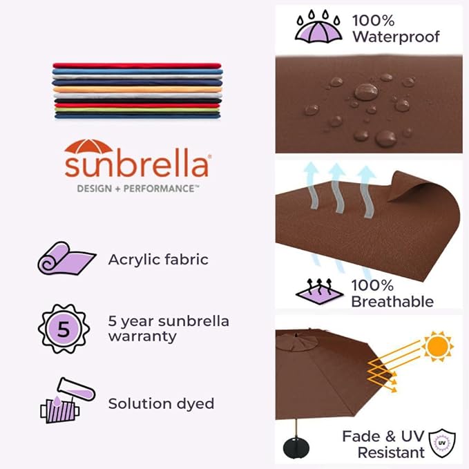 Midtown Umbrellas Push Pop Sunbrella Umbrella 8 Feet Outdoor Umbrella in Bay Brown Fabric - Patio Umbrella, Backyard Umbrella, Garden Umbrella, Picnic Table Umbrella & Pool Umbrella - Black Pole